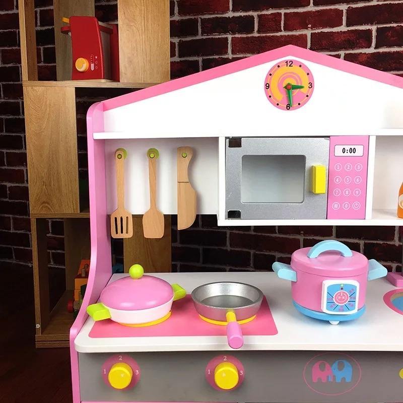 Wooden Pink and White Kitchen Set - Eduspark Toys