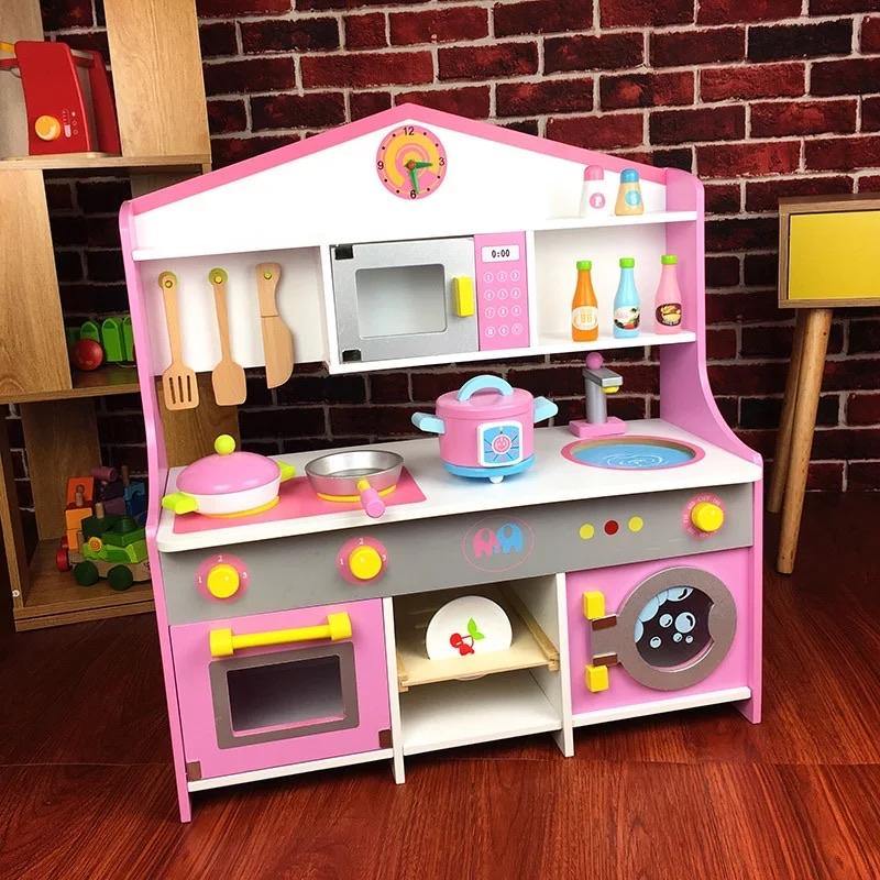 Wooden Pink and White Kitchen Set - Eduspark Toys